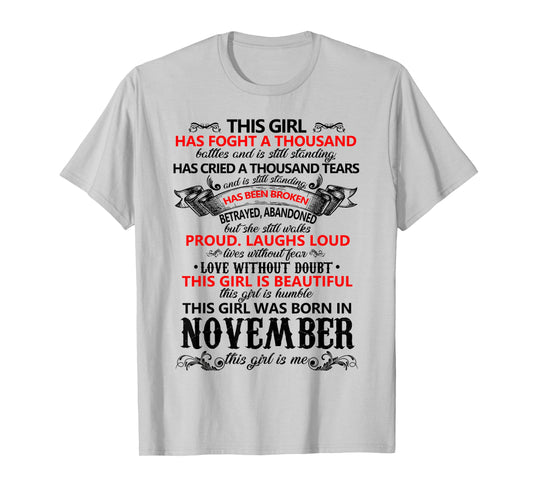 Womens This Girl is Beautiful was Born in November Birthday T-Shirt