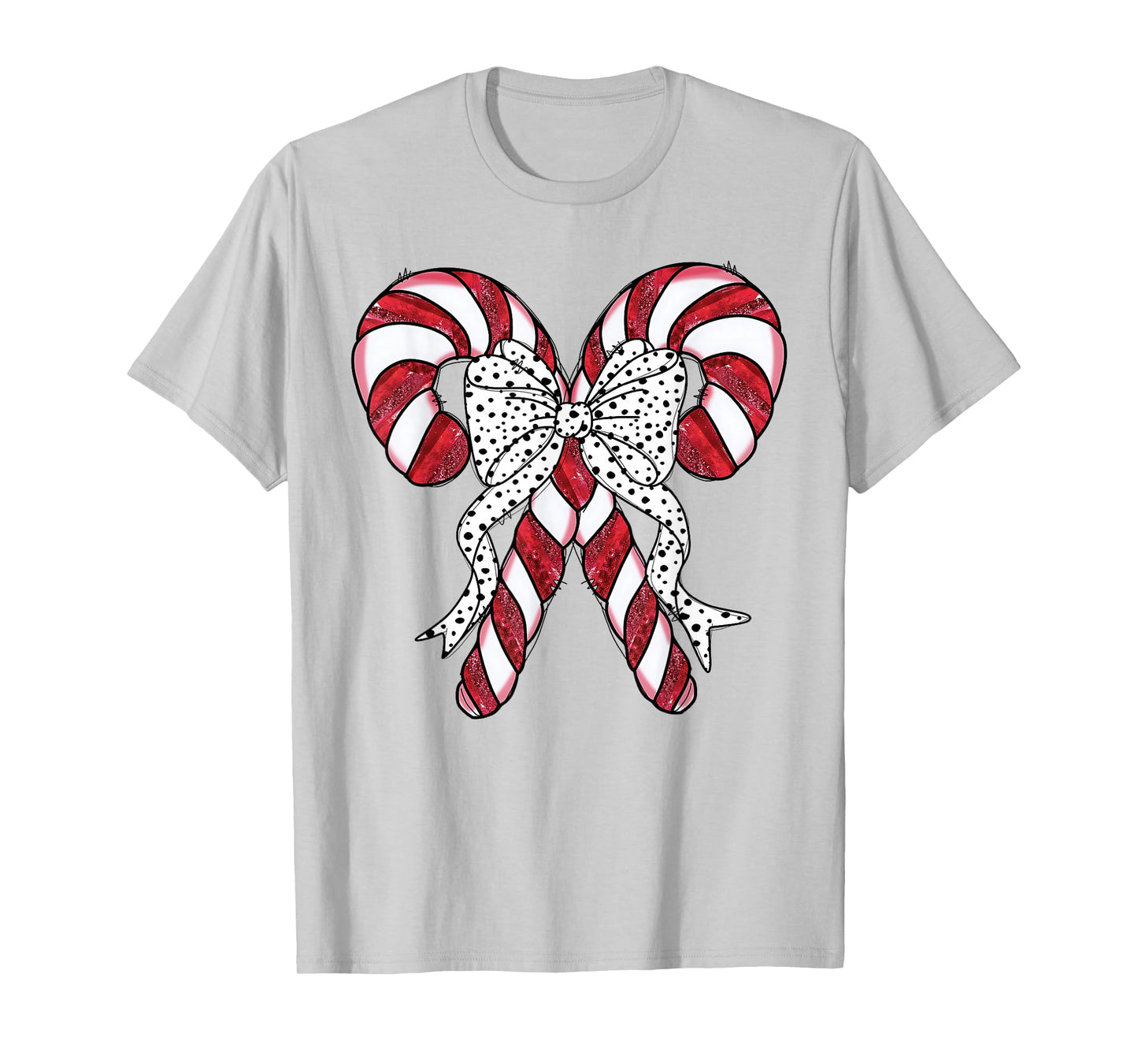 Retro Coquette Bow Candy Cane Christmas Season Women Girl T-Shirt