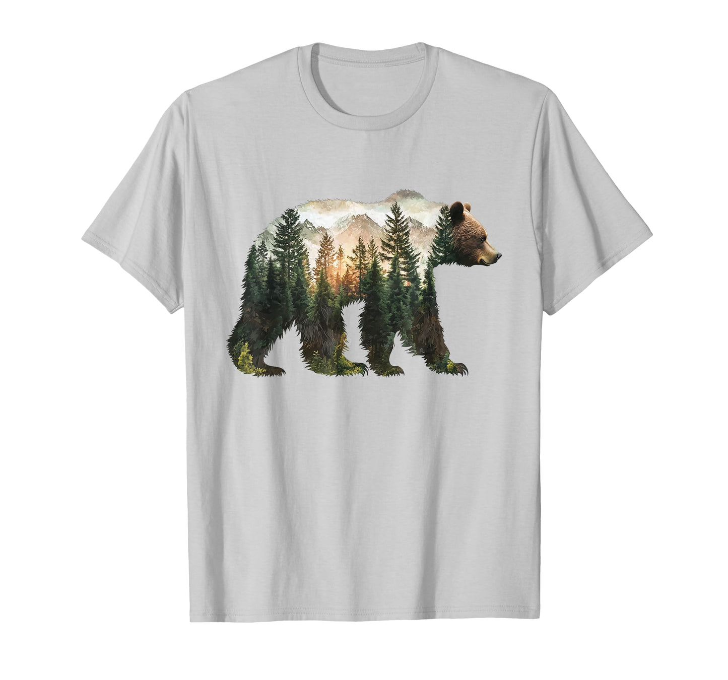 Bear Forest Mountains Trees Nature Sunset Outdoor Graphic T-Shirt