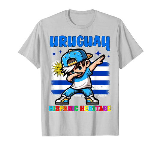 Uruguay Dabbing Kid Hispanic Heritage Celebration for Kids T-Shirt