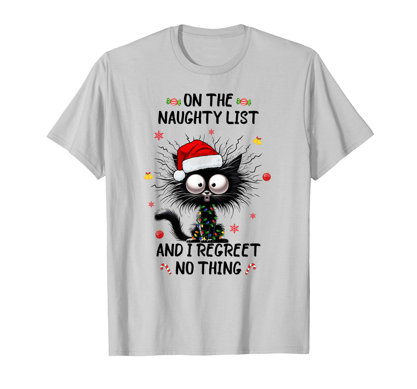 Christmas in July Funny Black Cat Santa on the Naughty Kids T-Shirt