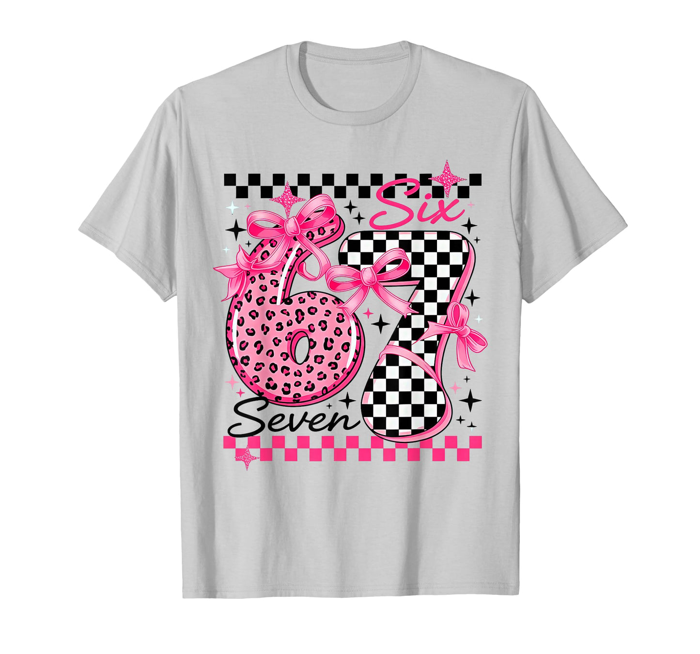 67 Leopard Checkered Six Seven Meme 6-7 Teachers T-Shirt