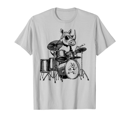 Rhino Playing Drums Drummer Drumming Musician Band T-Shirt