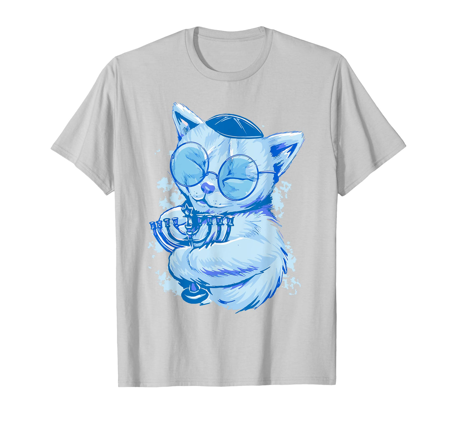 Funny Hanukkah Cat Jewish Chanukah Cat Menorah Adults Kids T-Shirt