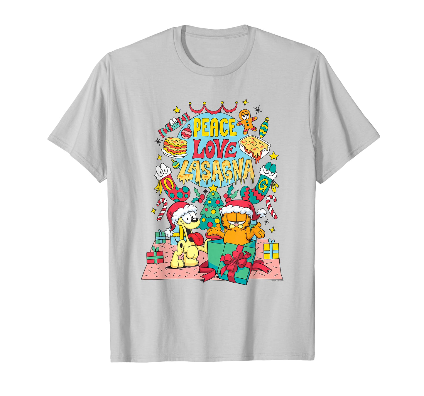 Garfield Peace, Love, Lasagna Funny Christmas Cat Cartoon T-Shirt