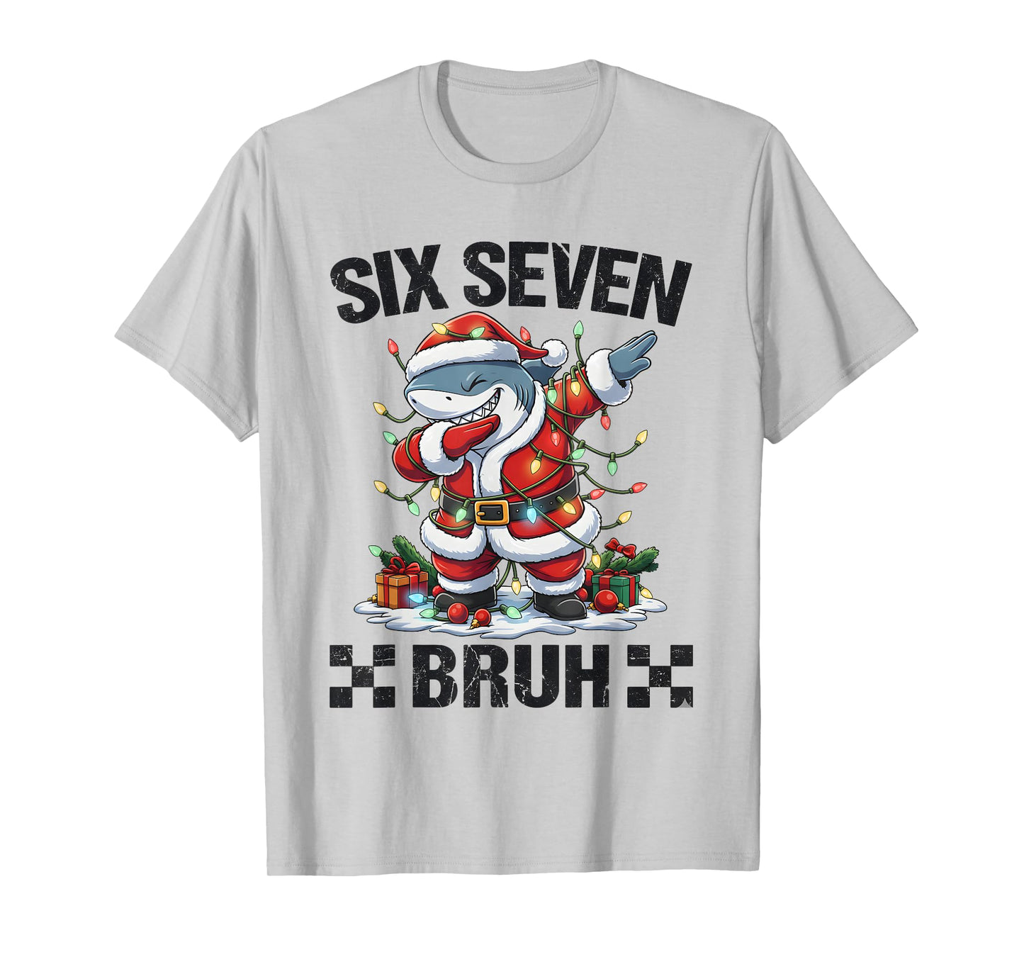 67 Six Seven Bruh Santa Shark 6 7 Meme Christmas Lights T-Shirt