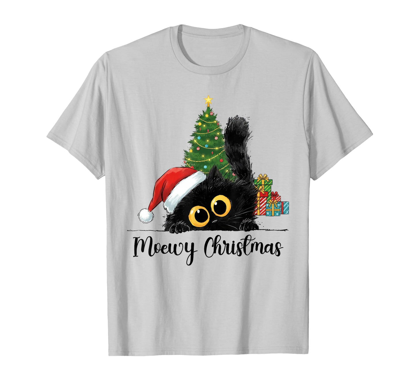 Moewy Christmas Cute Cat Santa Hat Xmas Women Girl T-Shirt