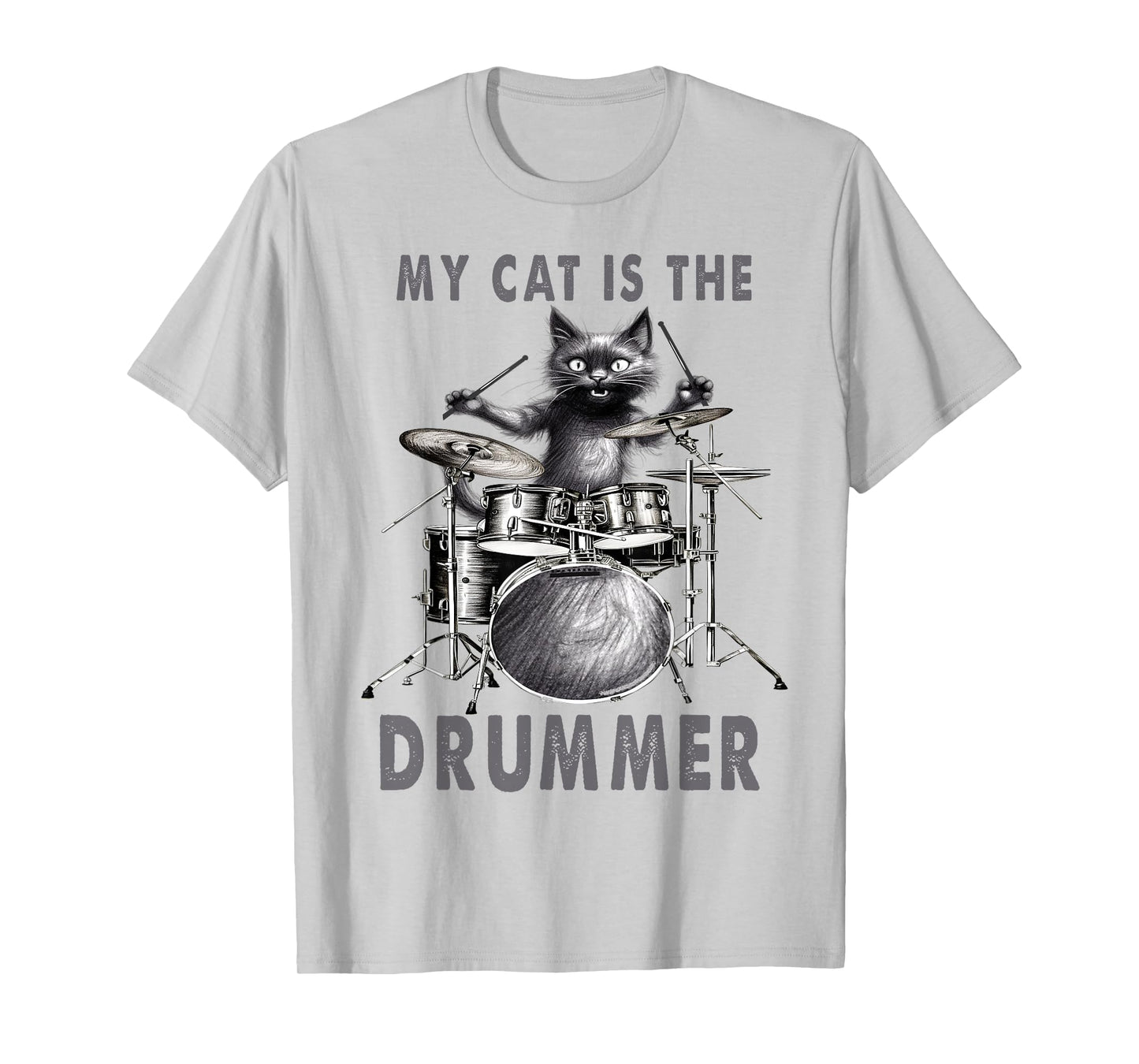 Funny Drummer Black Cat Playing Drums Kitty On Drums Music T-Shirt for Men Women Kids