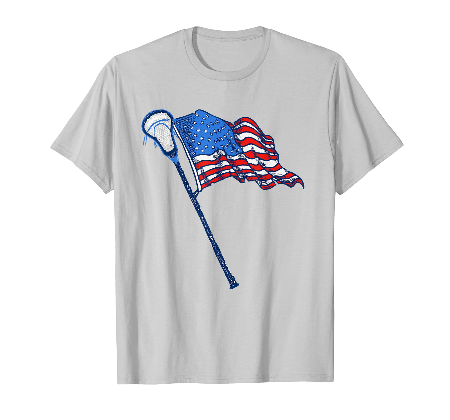 Retro USA American Flag Lacrosse Stick 80's Style T-Shirt