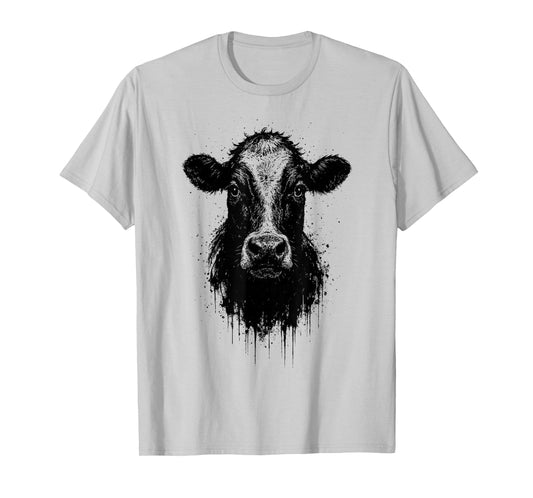 Cow Ink Art Country Farm Rustic Animal Portrait Edgy Grunge T-Shirt
