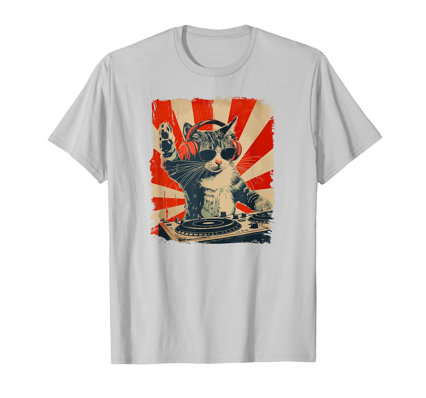 Funny DJ Cat Disco Sound Tech Headphone Music T-Shirt