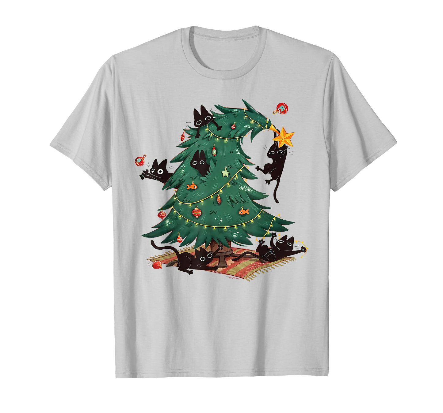 Black Cats Decorating Christmas Tree Funny Cat Lover Holiday T-Shirt