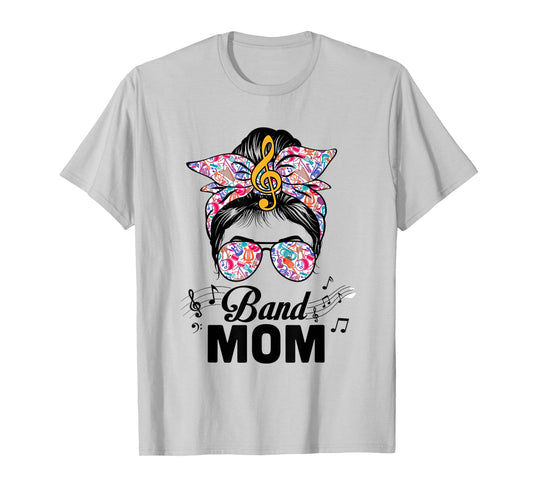 Band Mom Marching Band Design Messy Bun Hair Woman T-Shirt