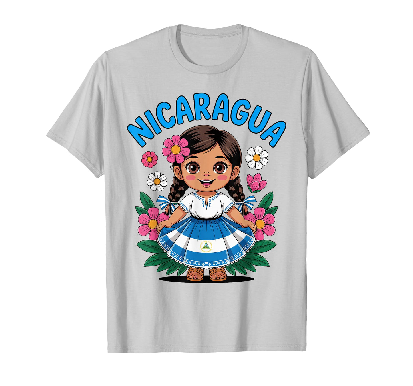 Cute Nicaragua Girl Traditional Dress with Flag Art for Kids T-Shirt