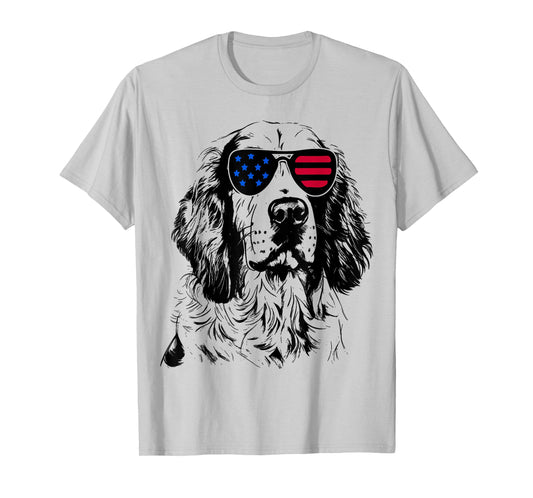 English Setter Dog 4th July America USA Flag T-Shirt