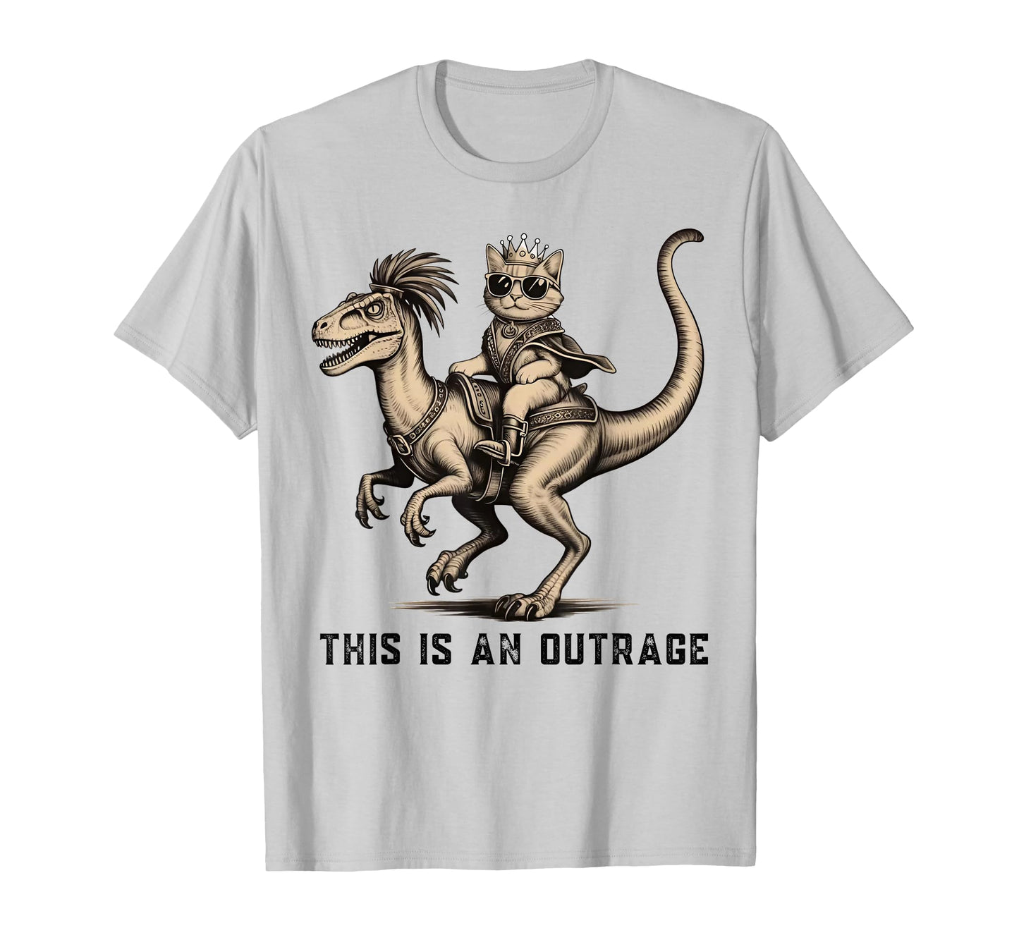 This is an Outrage - Princess Cat Riding Dinosaur T-Shirt