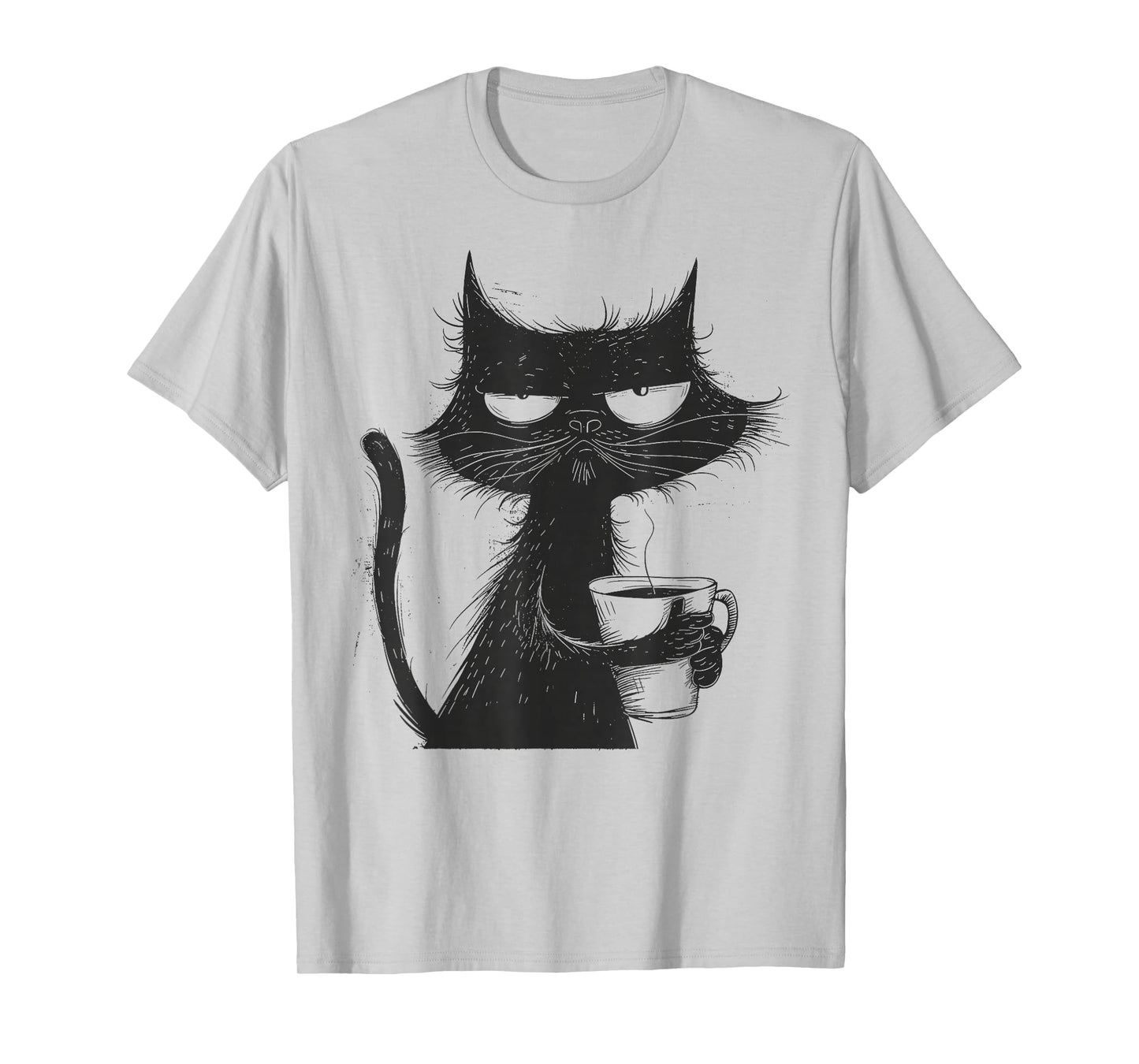 Funny Angry Cat with Coffee Mug Graphic T-Shirt