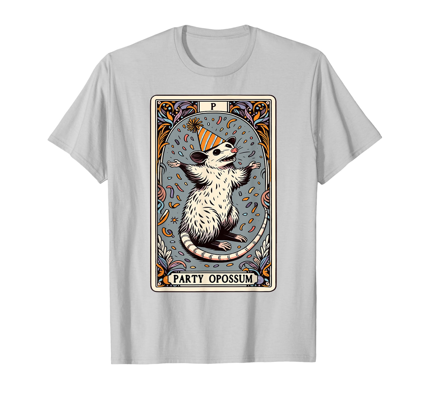 Party Opossum Tarot Card Funny Opossum T-Shirt, Small, Grey