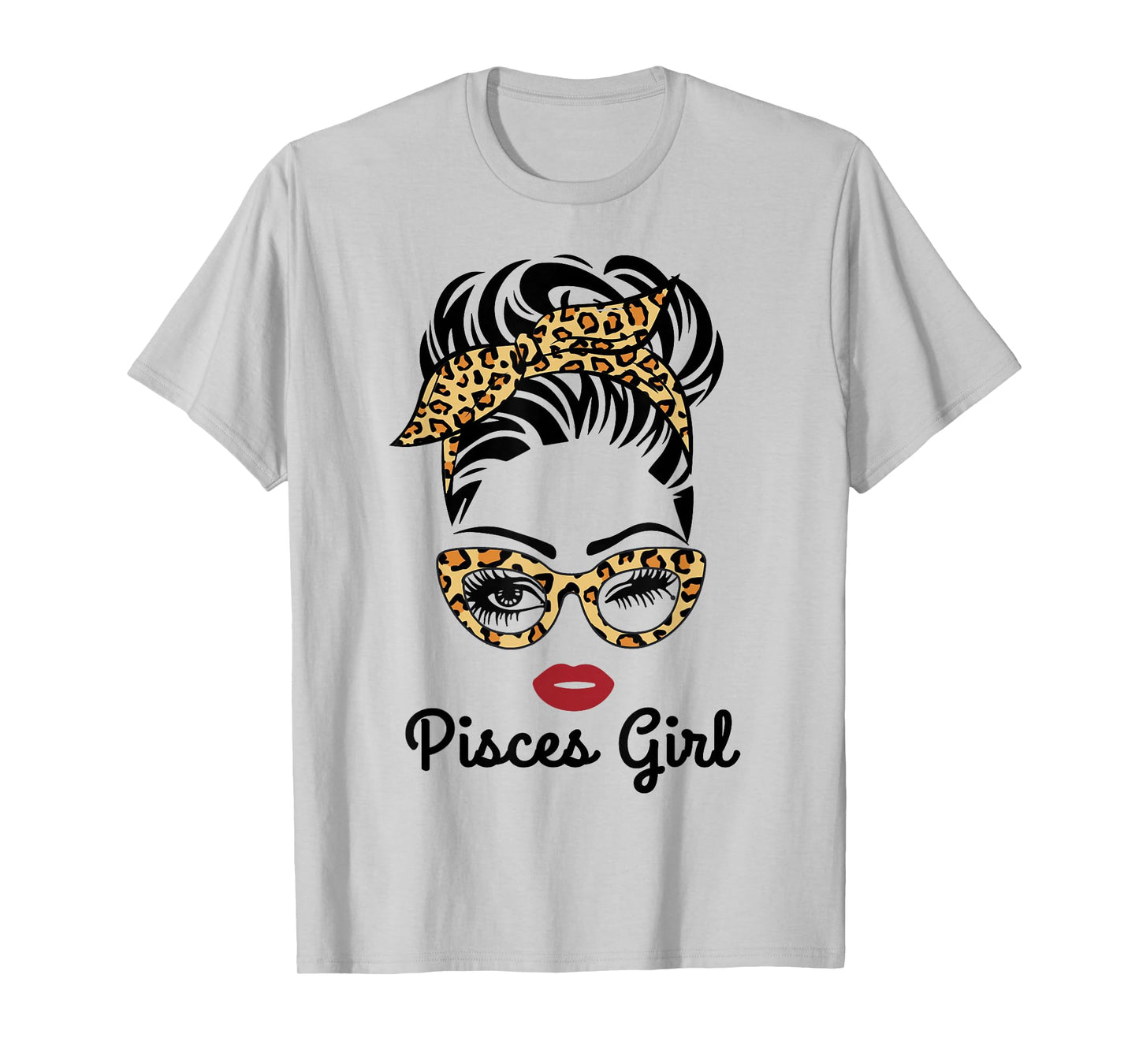 Pisces Girl Woman Face Leopard Bandana glasses T-Shirt