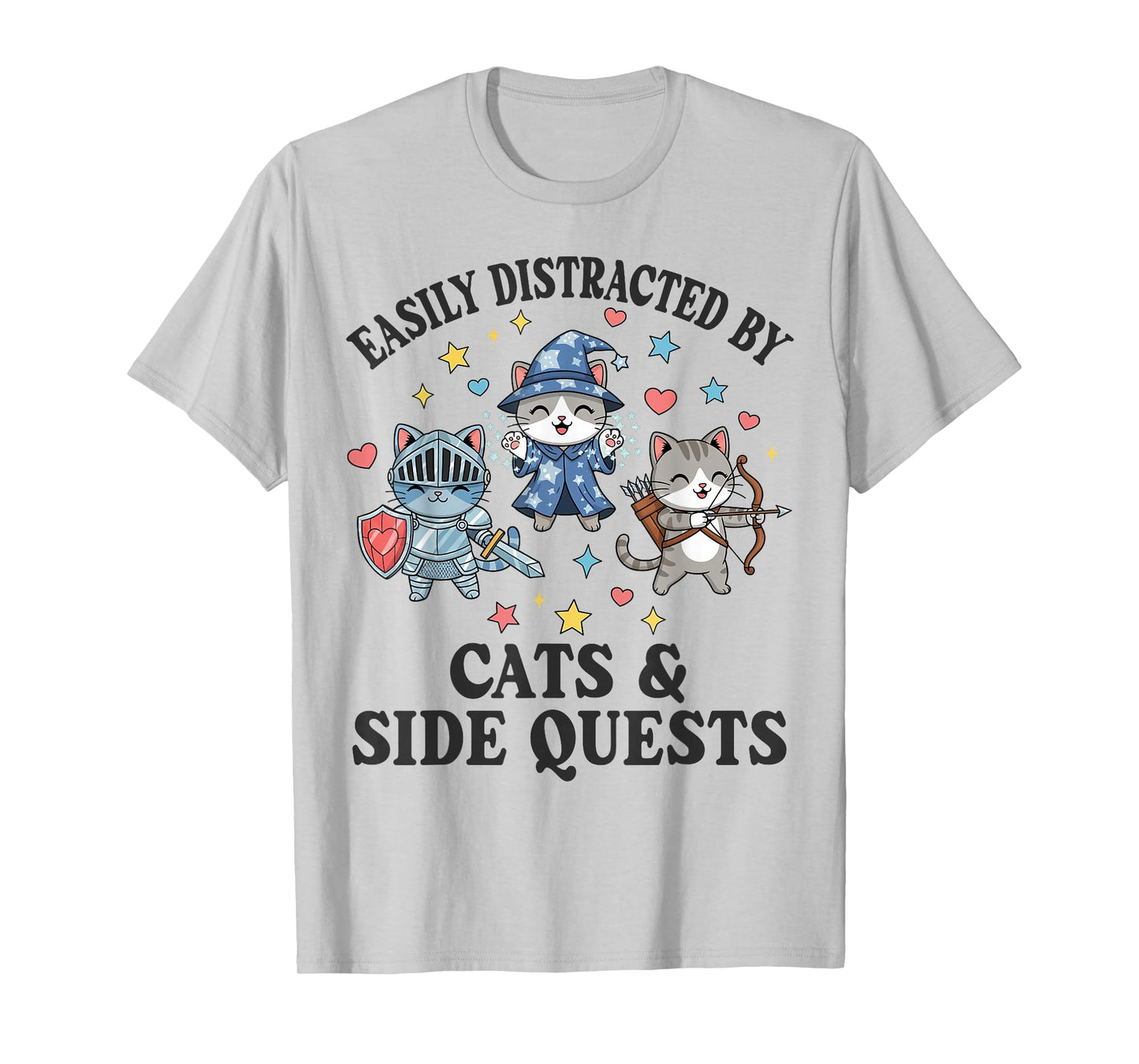 Kawaii Easily Distracted by Cats Side Quests Funny Gamer T-Shirt