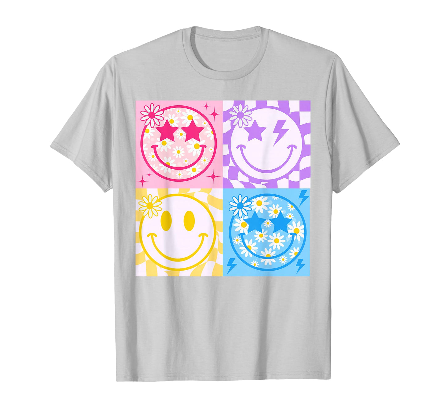 Happy Face Smile Checkered Pattern Retro Vibes Trendy Funny T-Shirt
