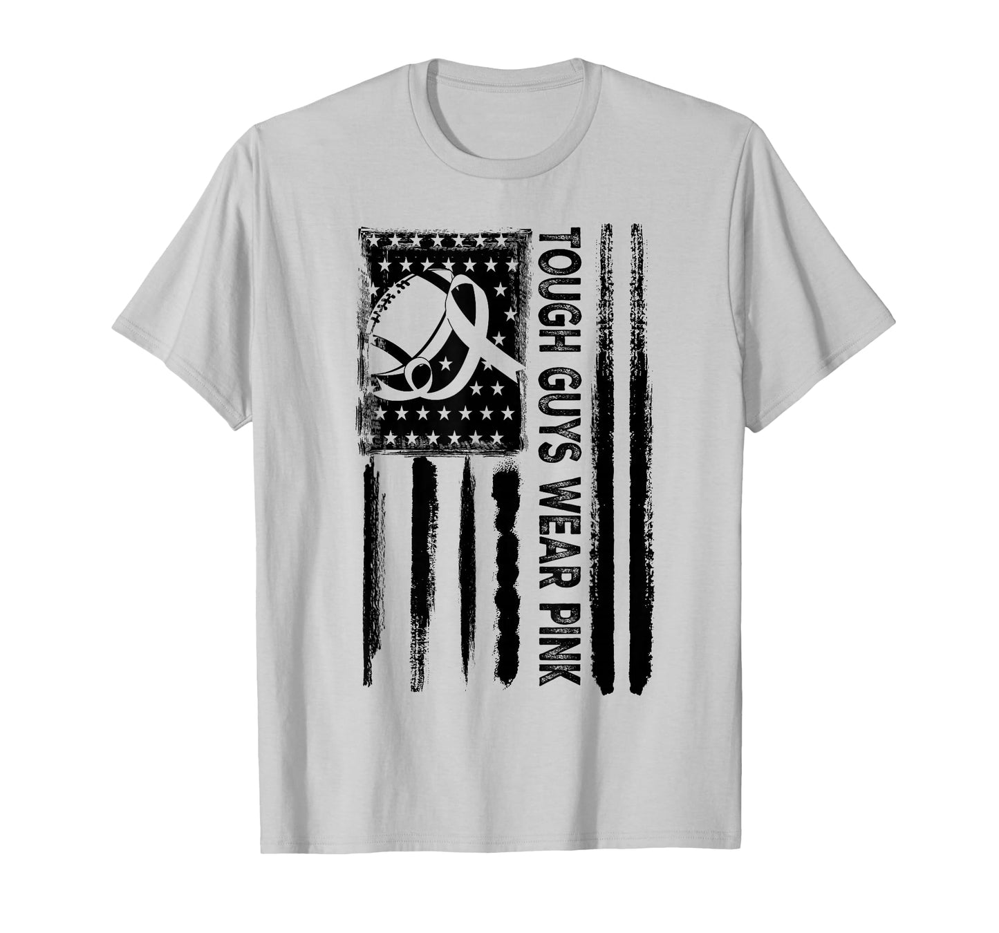Tough Guys Wear Pink Breast Cancer Football American Flag T-Shirt