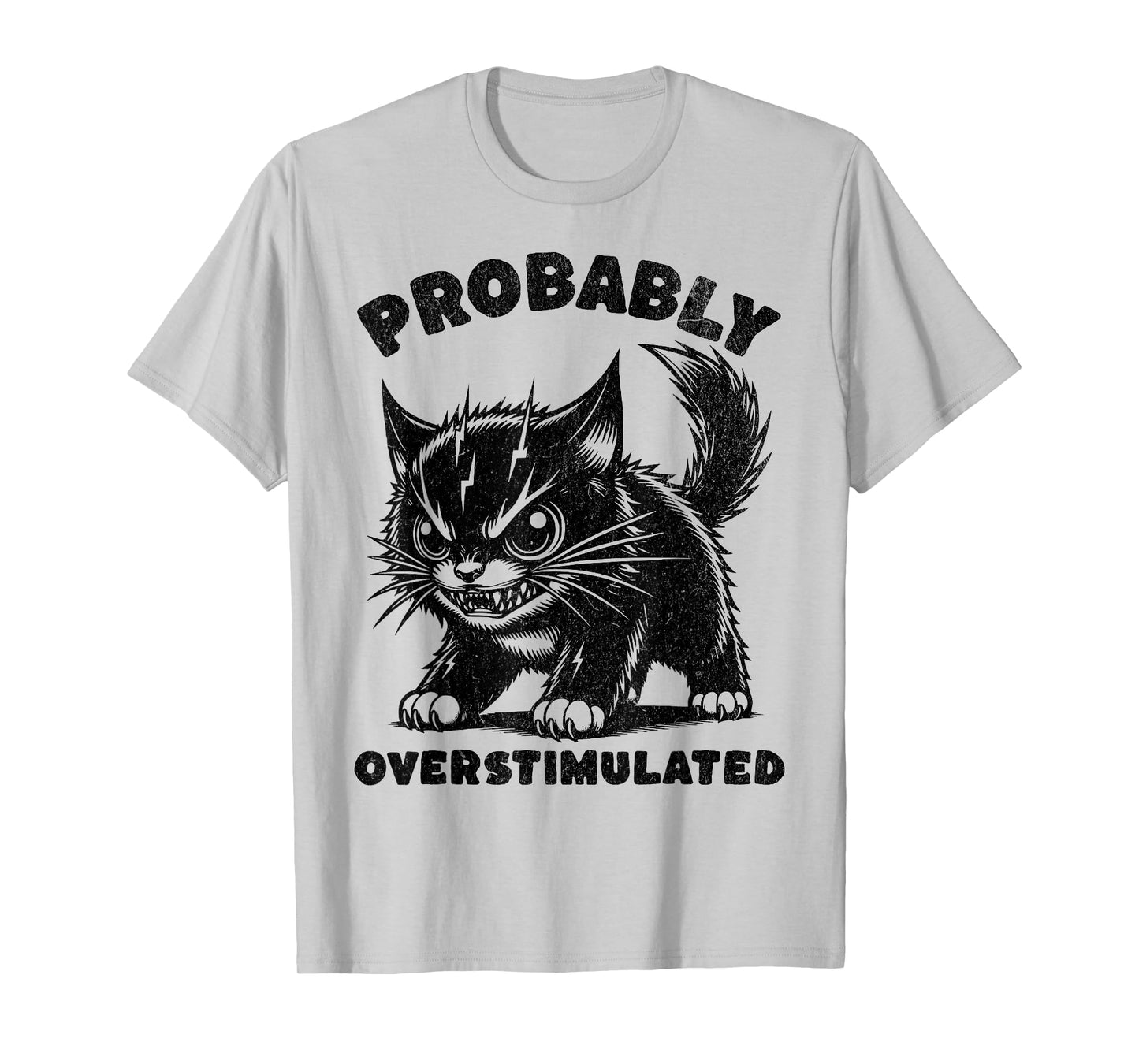 Probably Overstimulated Funny Cat Mental Health T-Shirt