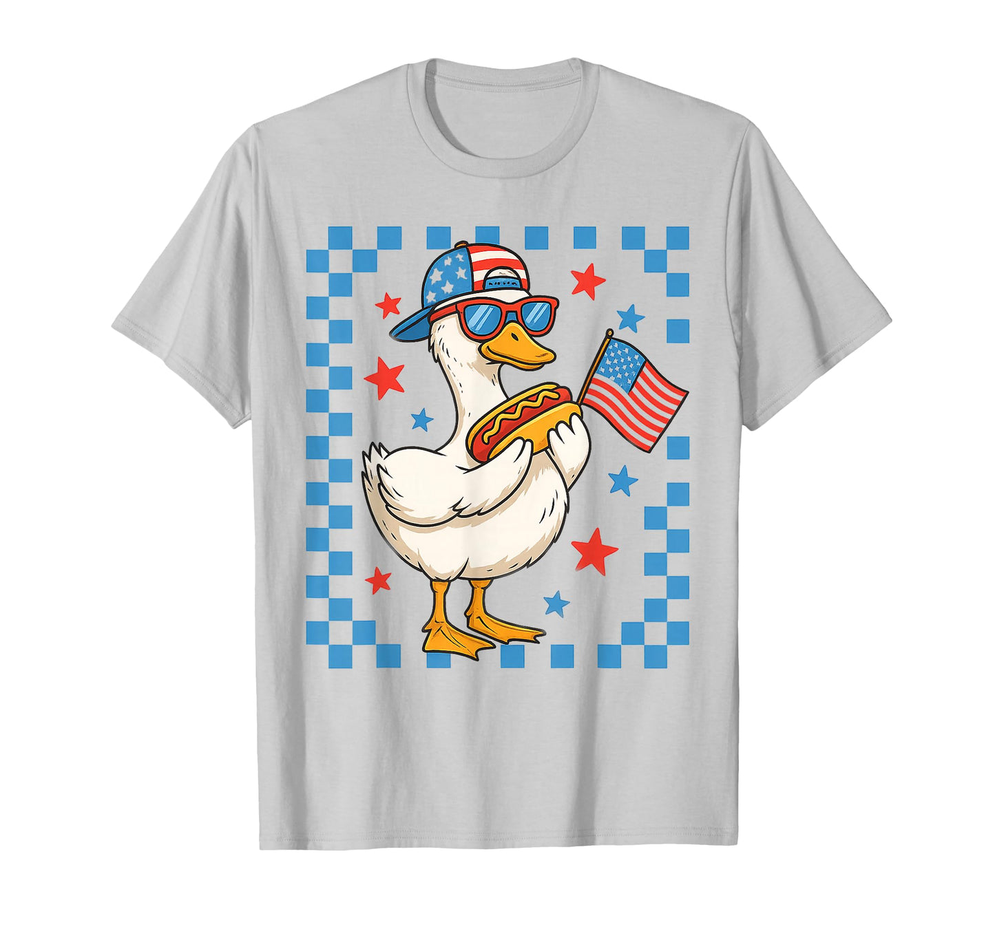 Funny Patriotic Duck USA Flag Hot Dog 4th of July Kids Boys T-Shirt