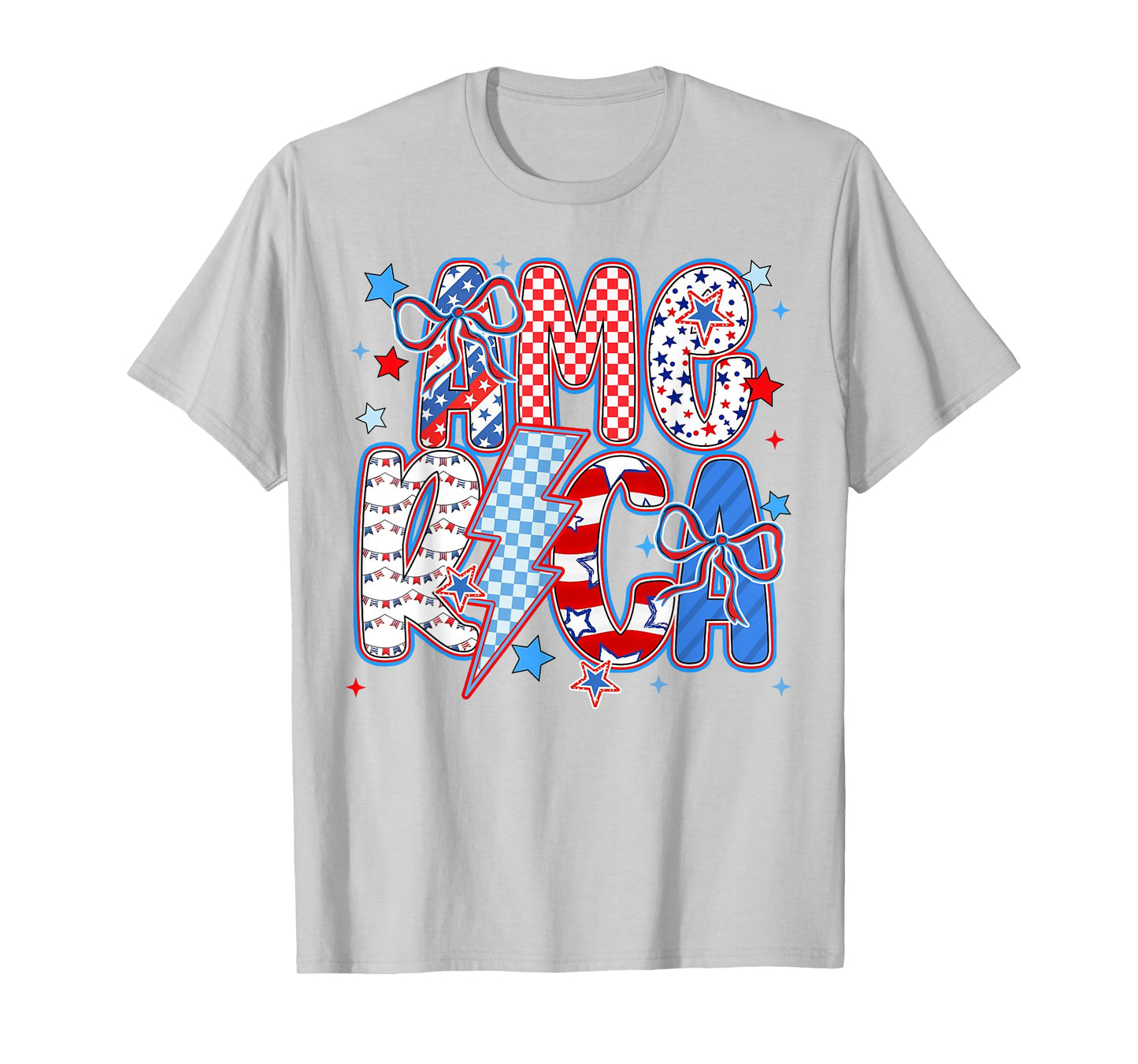 Retro America Flag Coquette 4th of July Checkered Patriotic T-Shirt