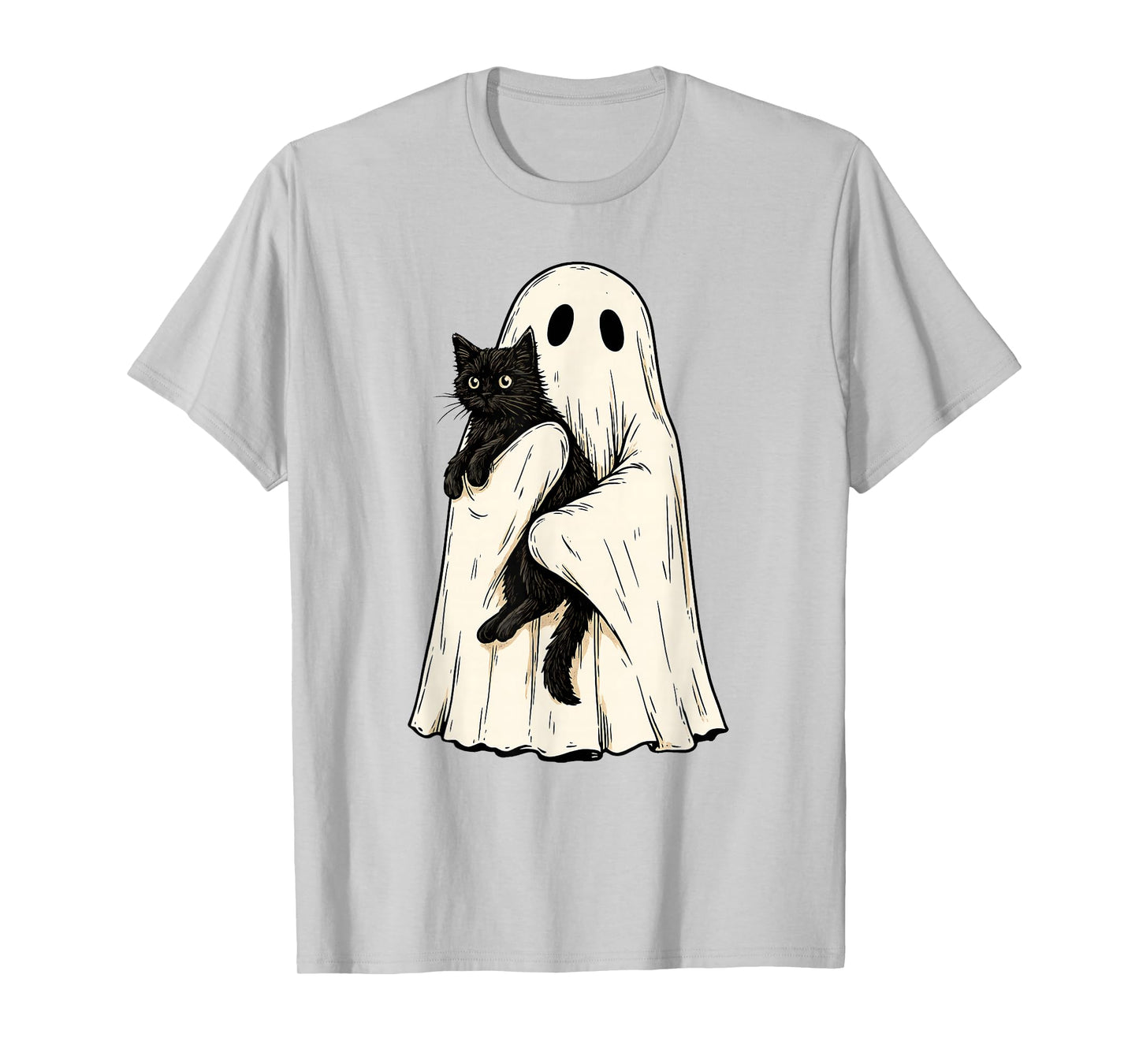 Vintage Halloween Ghost Holding Black Cat Men Women T-Shirt