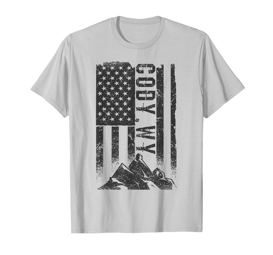 American Flag Patriotic Cody Wyoming Mountains T-Shirt