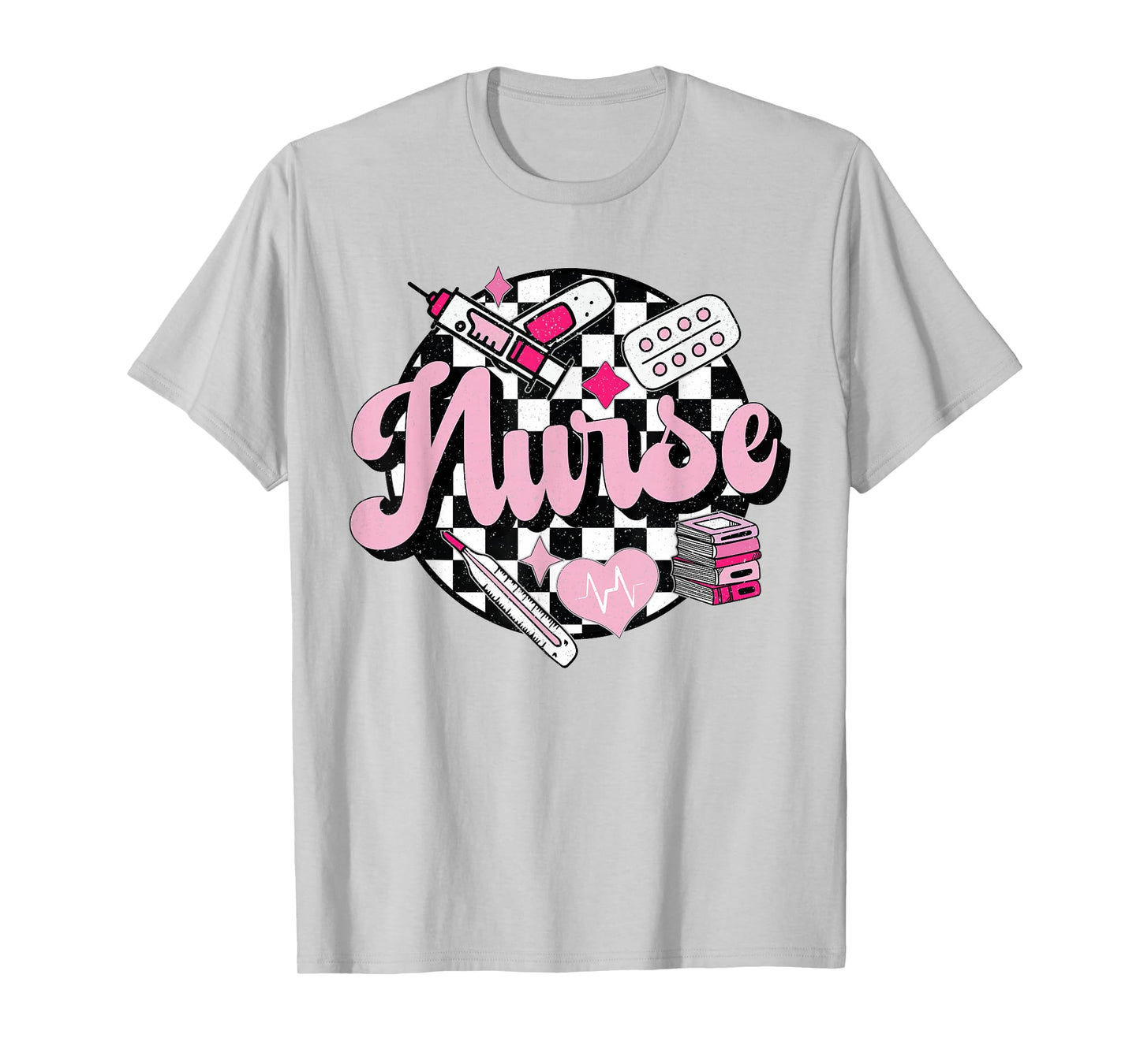 Checkered Retro Nurse School For Women Nursing Groovy Nurse T-Shirt