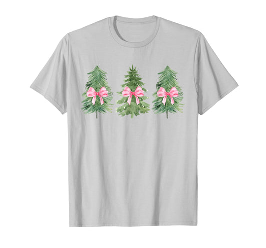 Christmas Tree Coquette Pink Bow Christmas Girly Women Girls T-Shirt