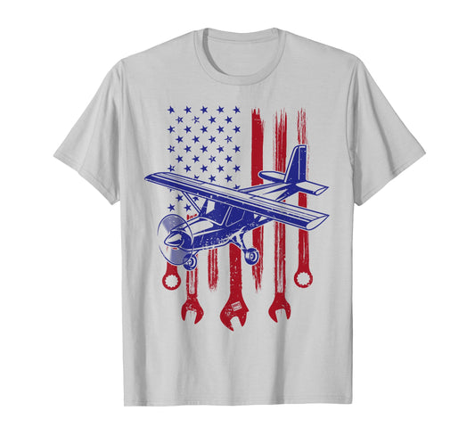 Aircraft Mechanic American Flag Airplane Vintage Gifts Men T-Shirt