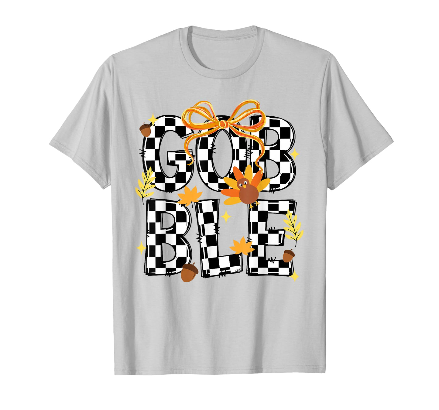 Happy Thanksgiving Gobble Coquette Checkered Turkey Fall Kid T-Shirt
