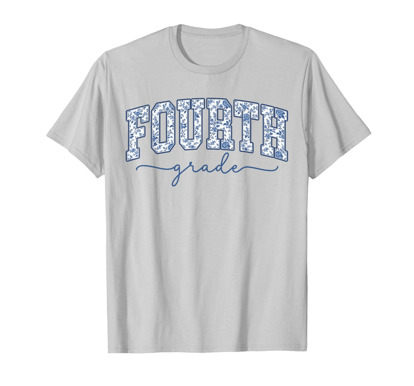 4th Grade Back to School Fourth Grade Blue Toile Teacher Kid T-Shirt
