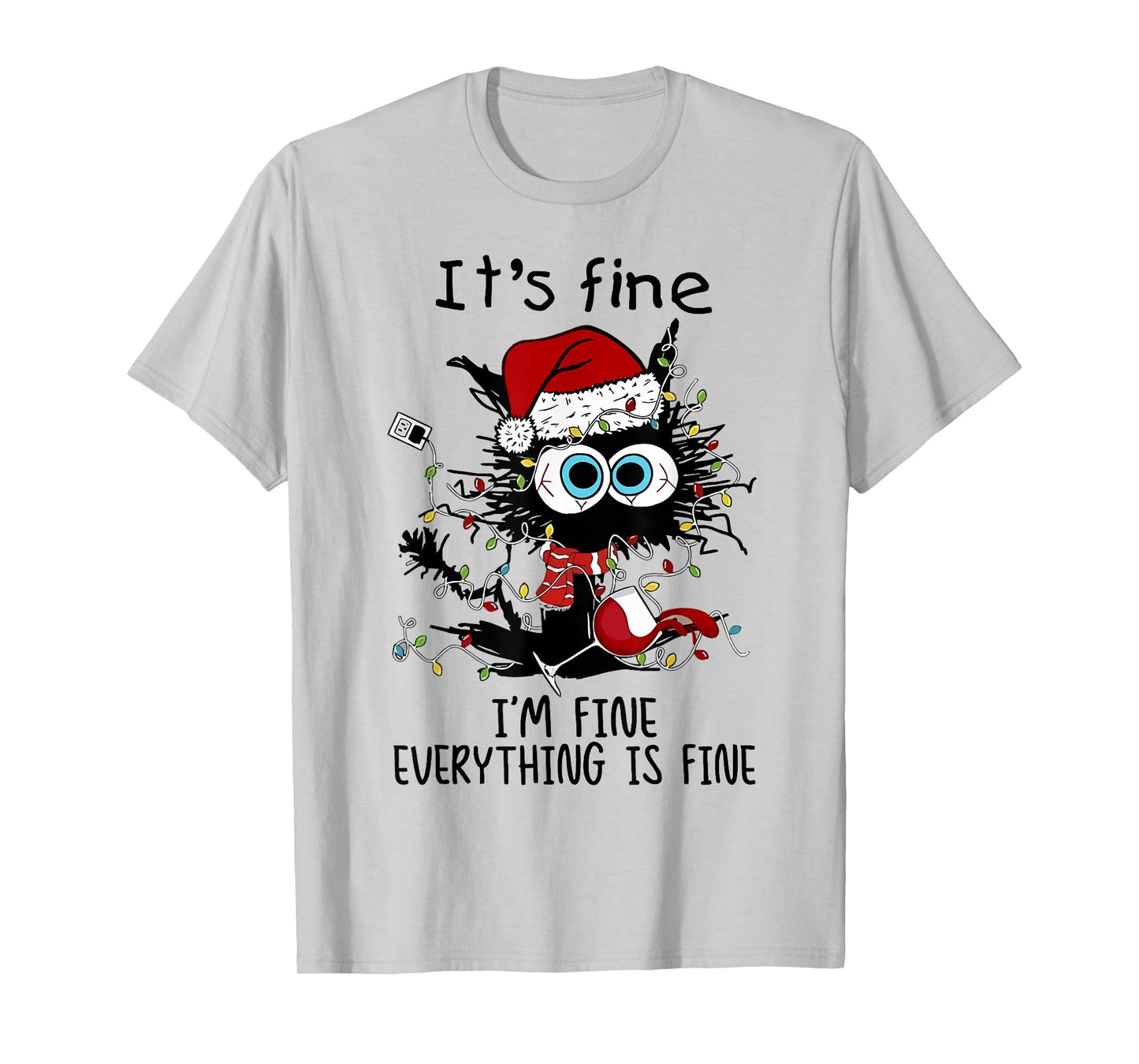 I'm Fine This Is Fine Everything Is Fine Black Cat Christmas T-Shirt