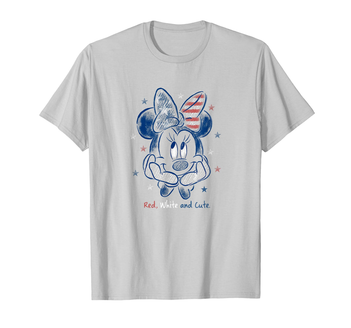 Disney Minnie Mouse 4th of July Red White & Cute Sketch T-Shirt