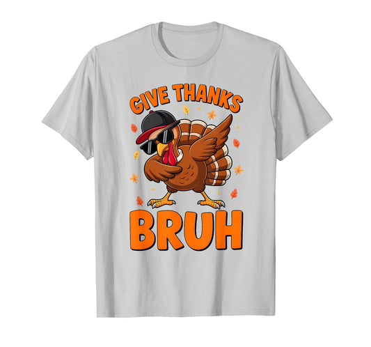 Bruh Thanksgiving Dabbing Turkey Pilgrim Costume Boys Kids T-Shirt