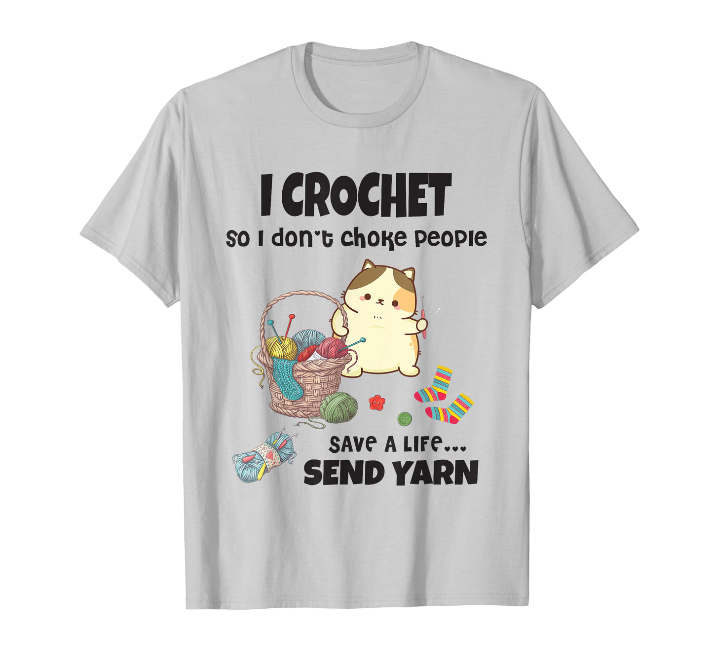 Funny Cute Cat with Crochet And Knitting Yarn Mess for Girls T-Shirt