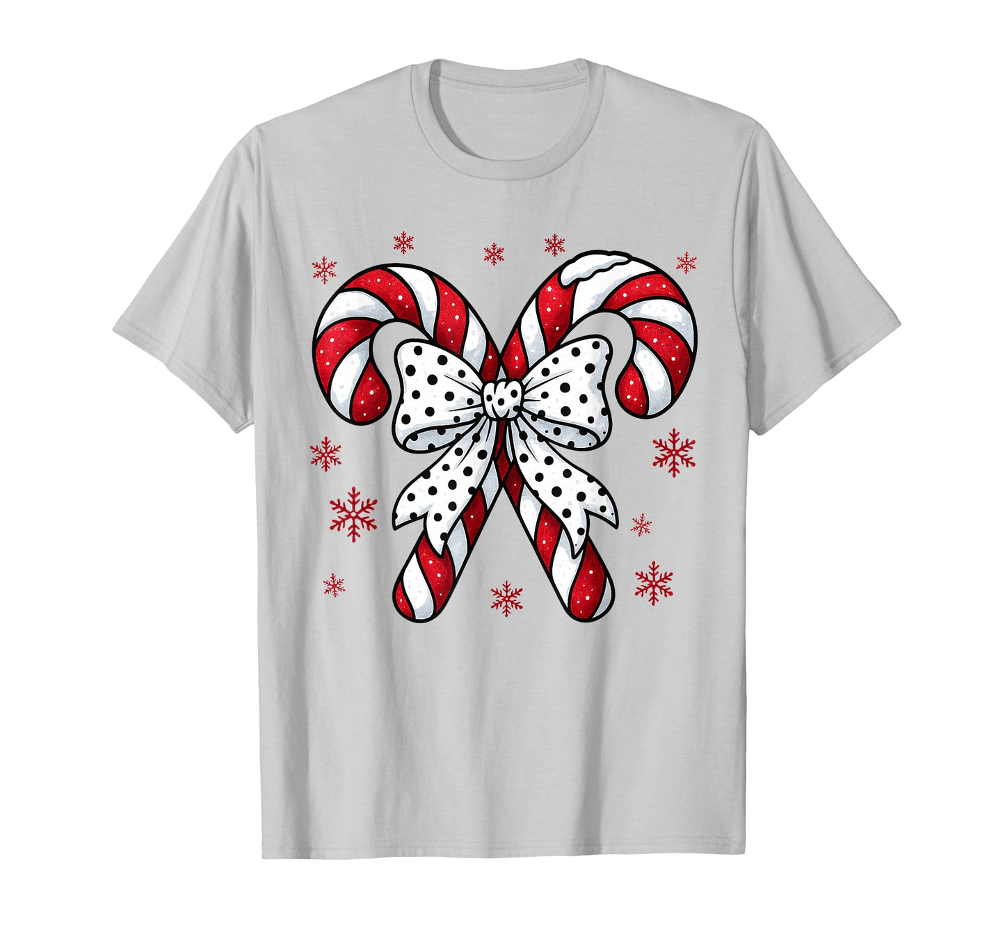 Candy Cane Christmas Season Girls Womens Retro Coquette Bow T-Shirt