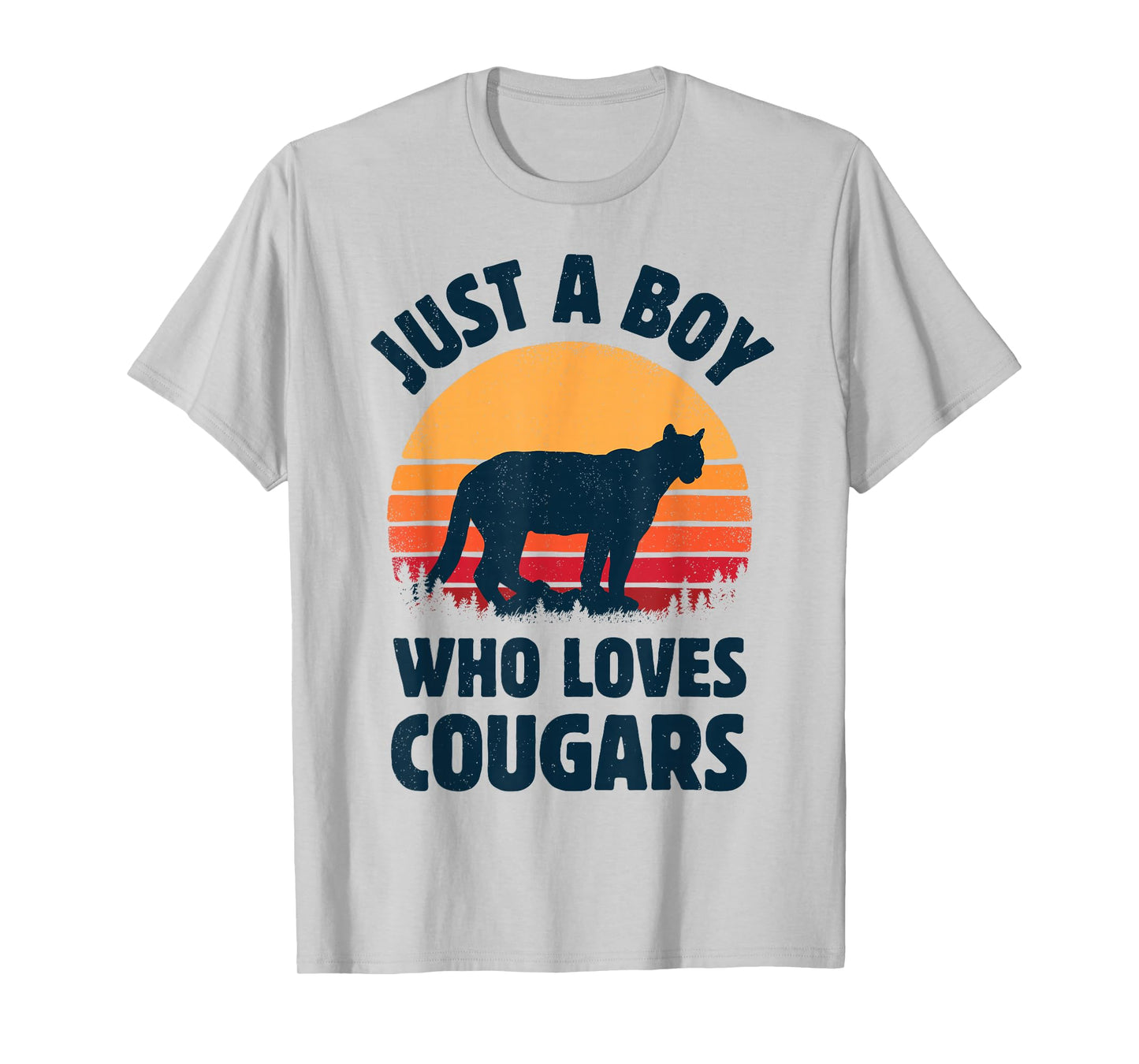 Cougar Just A Boy Who Loves Cougars Men Retro Vintage Sunset T-Shirt