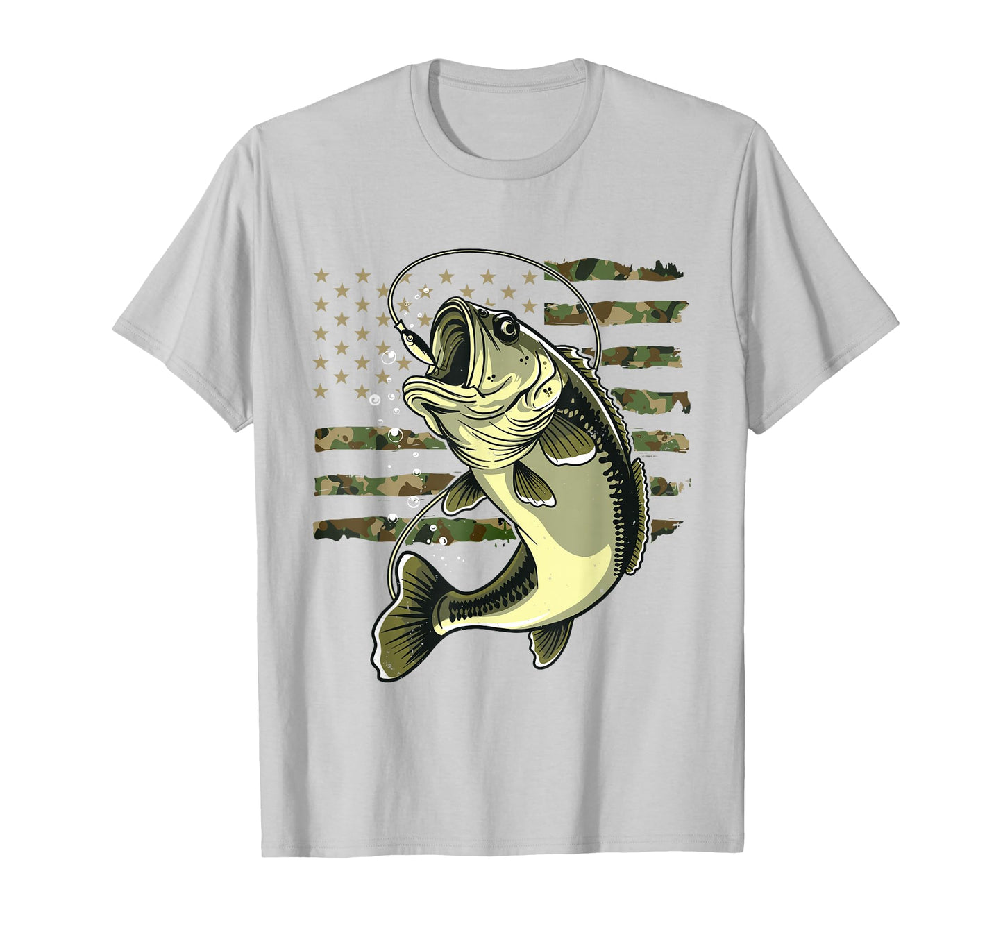 Bass Fish Fishing USA American Flag Camouflage Fisherman T-Shirt