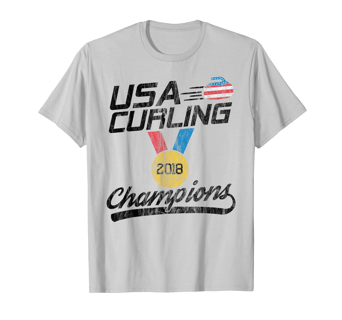 USA Red White and Blue Curling T Shirt 2018 Champion Tee T-Shirt