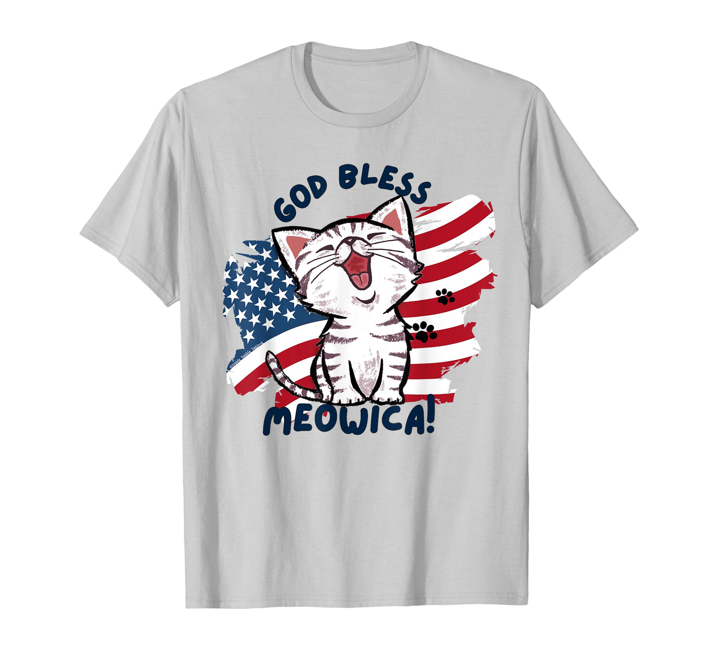 Cute Cat Lovers God Bless Meowica Patriotic 4th of July T-Shirt for Women Kids Men
