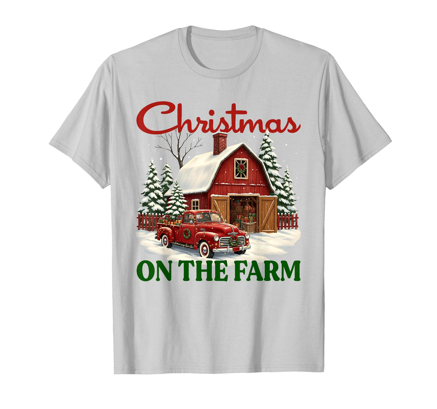 Christmas On The Farm Shirt Vintage Red Truck Barn Xmas Gift T-Shirt