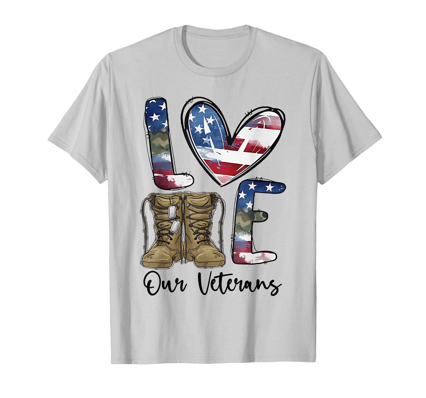 Love Our Veterans Day Proud Military American Flag Thank You T-Shirt