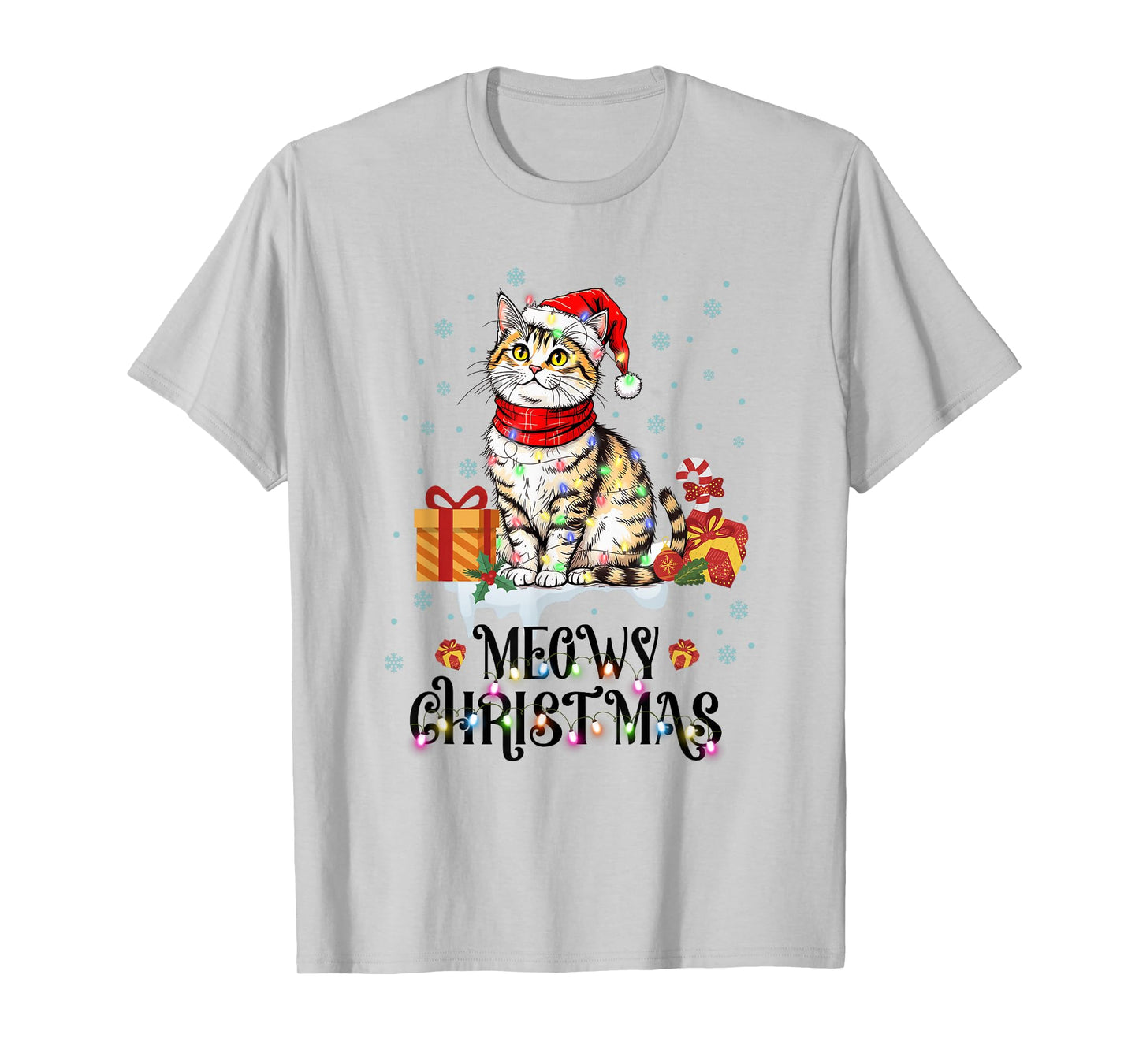 Moewy Christmas Cute Cat Santa Hat Xmas Tee T-Shirt