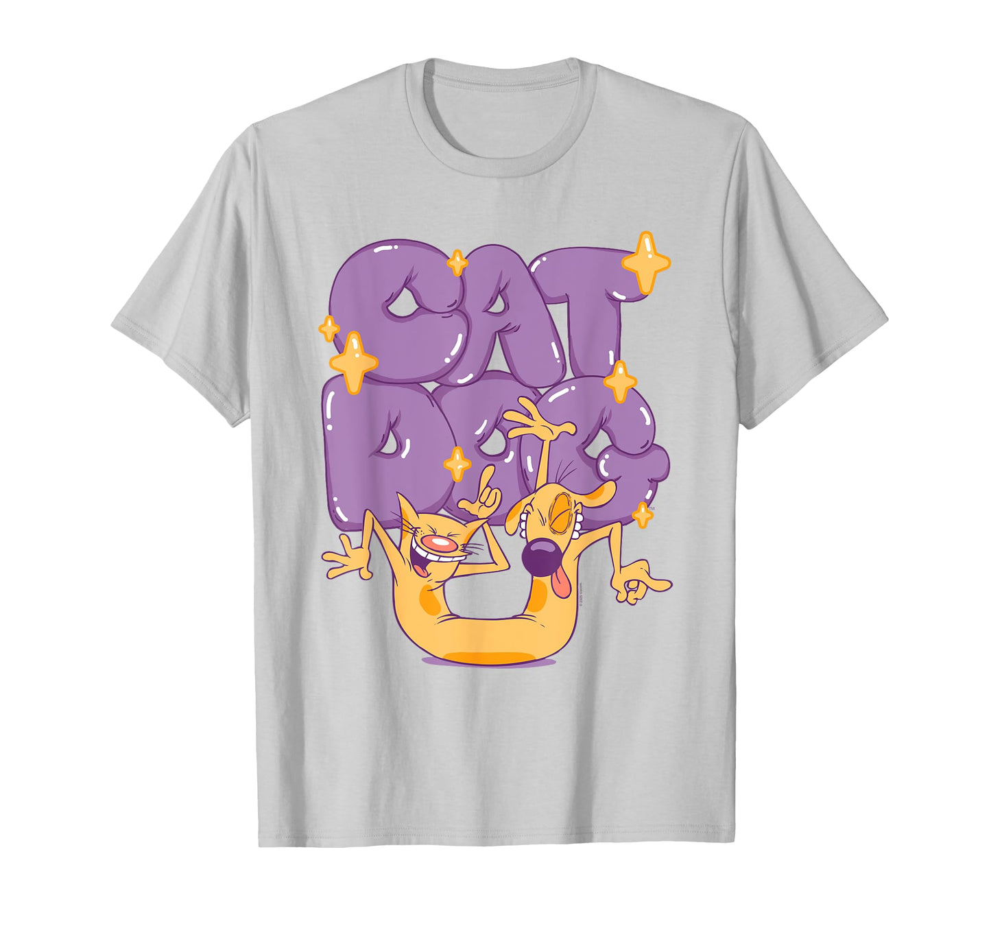 CatDog Dancing Purple Bubble Letters Retro Cartoon T-Shirt for Men Women Kids
