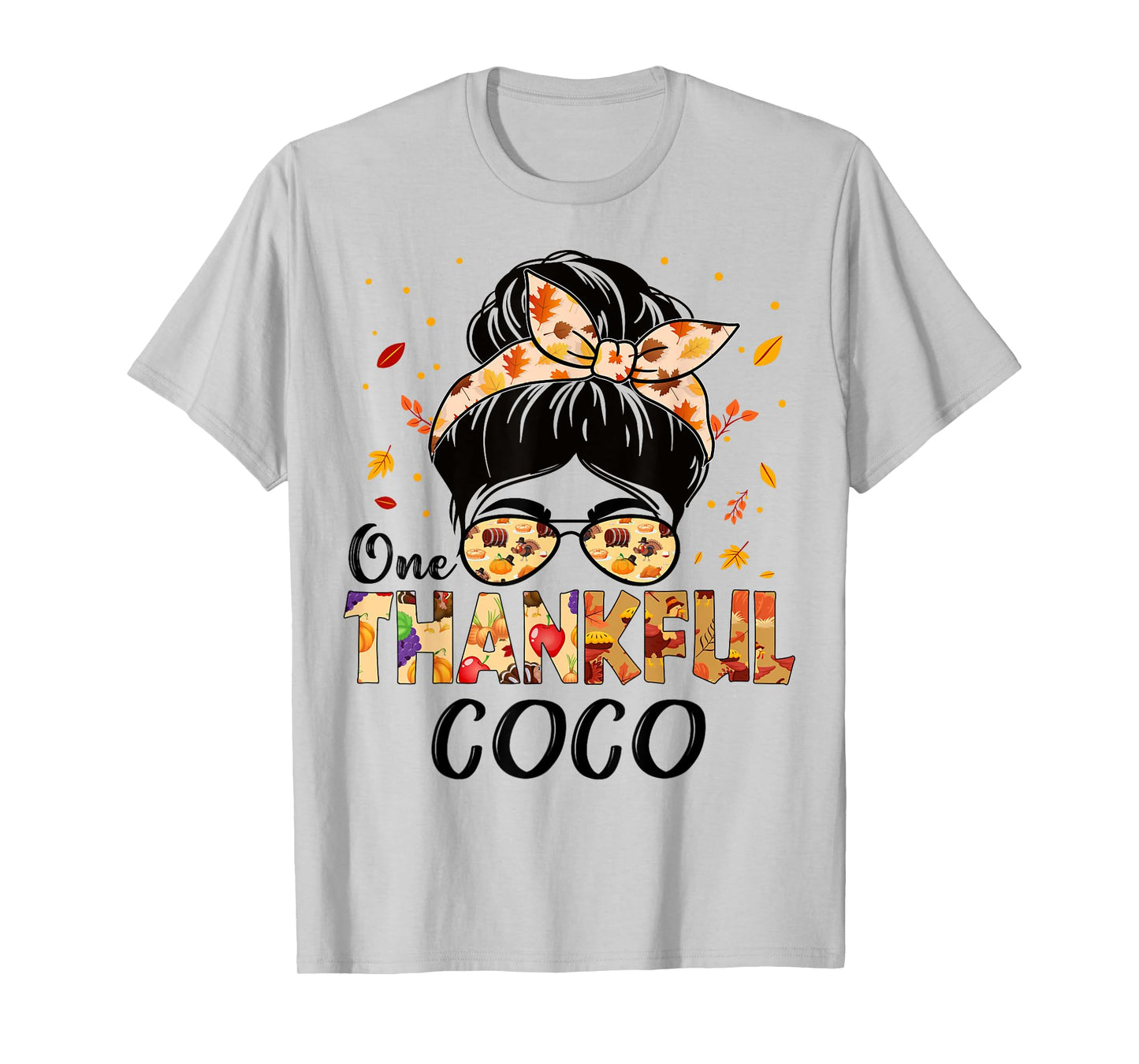 Coco One Thankful Messy Bun Grandma Thanksgiving Fall Autumn T-Shirt